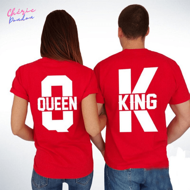 T-shirt couple K&Q - Blanc et Rouge cheriedoudou
