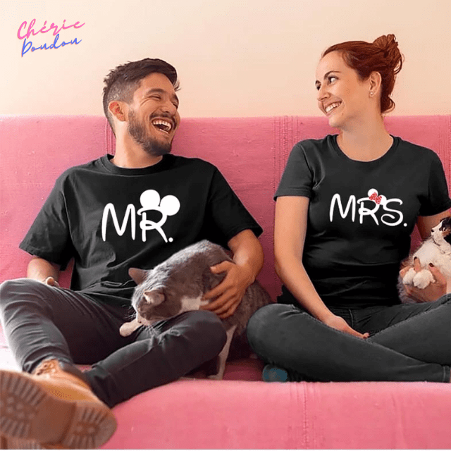 T-shirts couple Mr & Mrs - Noir cheriedoudou